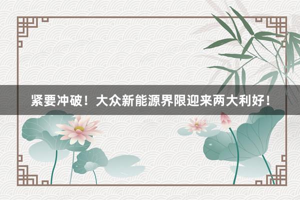 紧要冲破！大众新能源界限迎来两大利好！