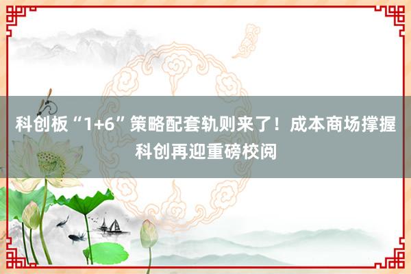 科创板“1+6”策略配套轨则来了！成本商场撑握科创再迎重磅校阅