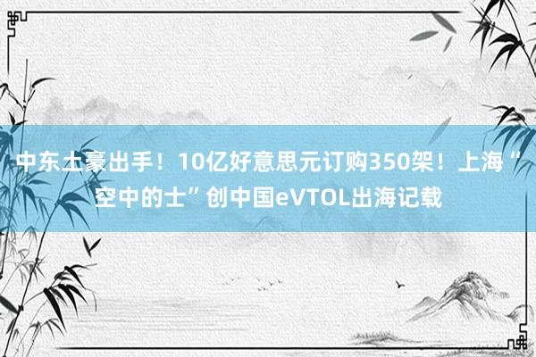 中东土豪出手！10亿好意思元订购350架！上海“空中的士”创中国eVTOL出海记载