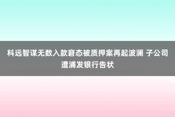 科远智谋无数入款窘态被质押案再起波澜 子公司遭浦发银行告状