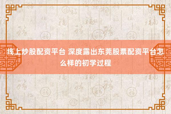 线上炒股配资平台 深度露出东莞股票配资平台怎么样的初学过程