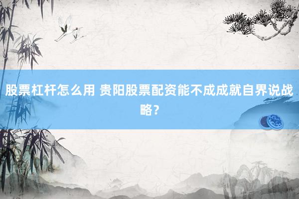 股票杠杆怎么用 贵阳股票配资能不成成就自界说战略？