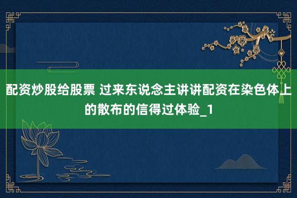 配资炒股给股票 过来东说念主讲讲配资在染色体上的散布的信得过体验_1