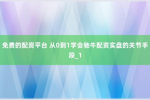 免费的配资平台 从0到1学会驰牛配资实盘的关节手段_1