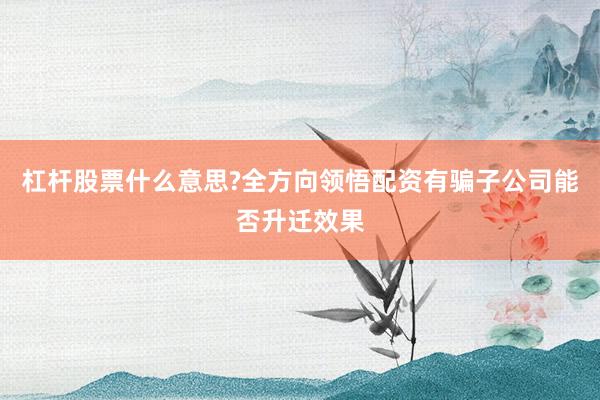 杠杆股票什么意思?全方向领悟配资有骗子公司能否升迁效果
