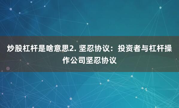 炒股杠杆是啥意思2. 坚忍协议：投资者与杠杆操作公司坚忍协议