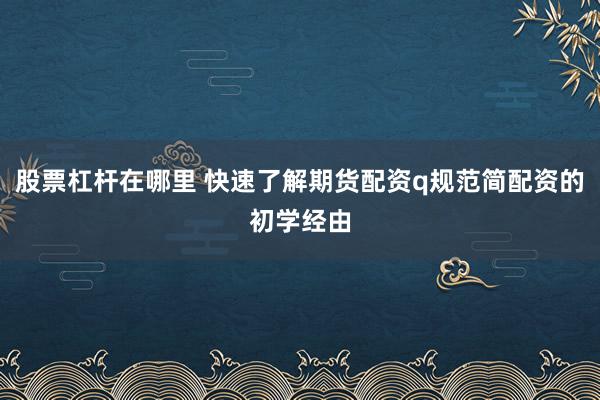 股票杠杆在哪里 快速了解期货配资q规范简配资的初学经由