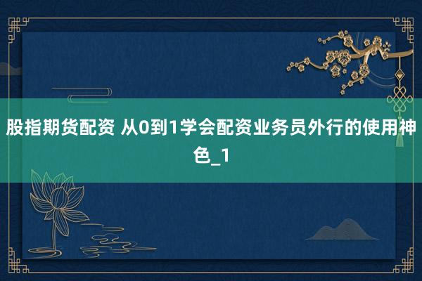 股指期货配资 从0到1学会配资业务员外行的使用神色_1