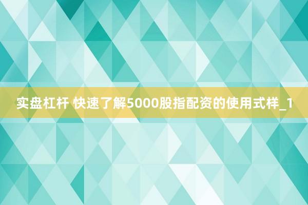 实盘杠杆 快速了解5000股指配资的使用式样_1