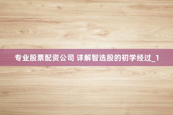 专业股票配资公司 详解智选股的初学经过_1