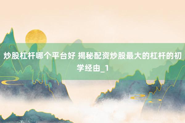 炒股杠杆哪个平台好 揭秘配资炒股最大的杠杆的初学经由_1